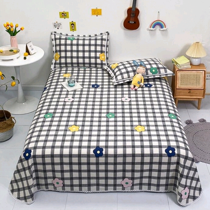 Pure cotton coarse cloth three-piece set bed sheet, coarse cloth mat, all-cotton quilt single 4