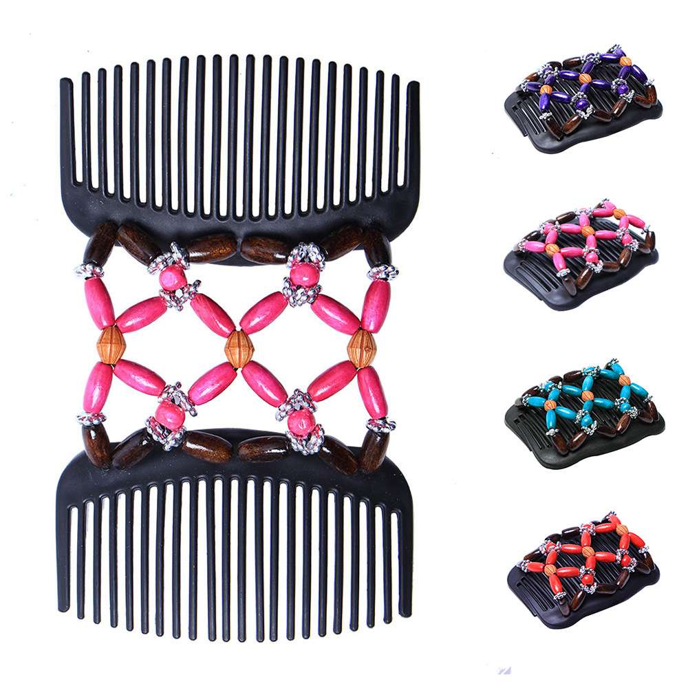 FLY59 Personalized and Creative Imitation Wood Double-row Plug Versatile Magic Hair Comb for Women, magic hair clips and hair updo Specification image