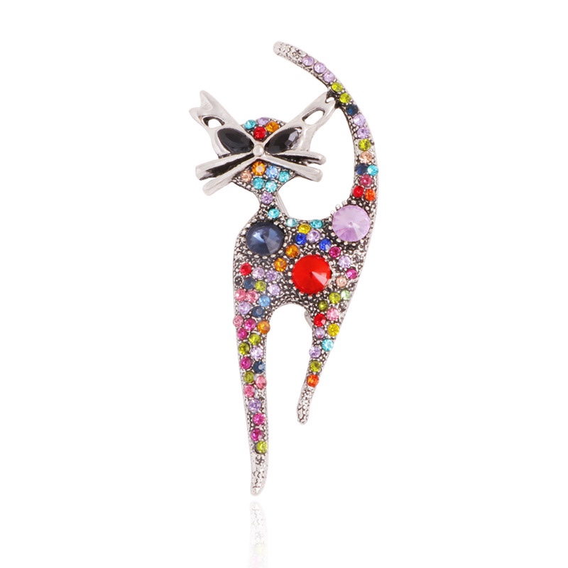 Vintage cute kitten Kitten Rhinestone Animal Brooch Delicate diamond collar pin
