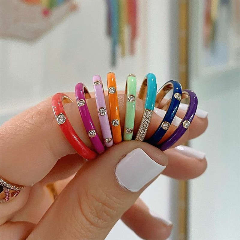 Summer fresh and colorful ring, fashionable and versatile, micro-set AAA zircon super fairy oil drip ring for women detail image 5