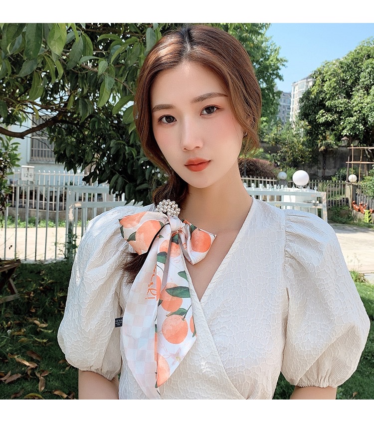 Pearl silk scarf, hair band, women's hair tie, ribbon, popular 2021 new summer thin hair tie head and hair tie detail image 14