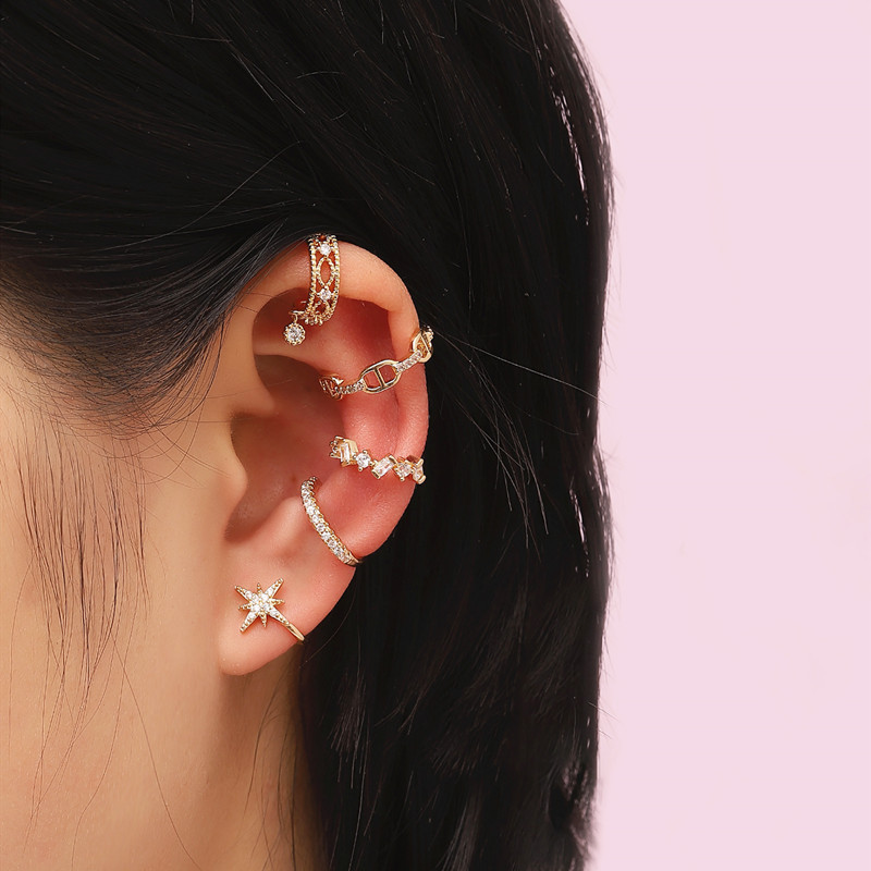 Korean fashion fashion ear clip without ear piercing femininity ear bone clip female cool personality diamond earrings cold wind ear bone ring