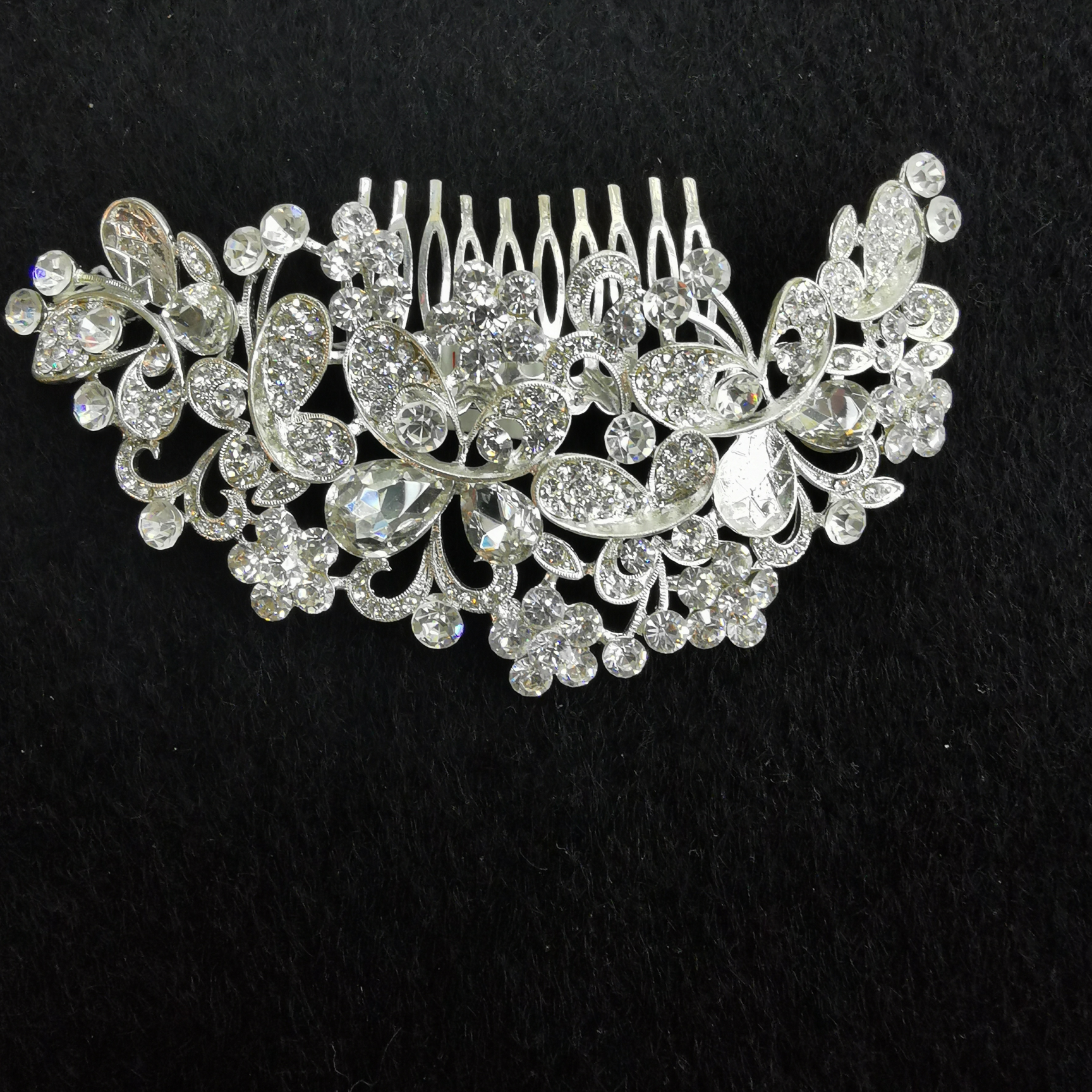 Temperament flash! Pop Drop Flower Rhinestone Sparkle Bridal Wedding headwear Fashion silver-plated hair comb wedding accessories thumbnail
