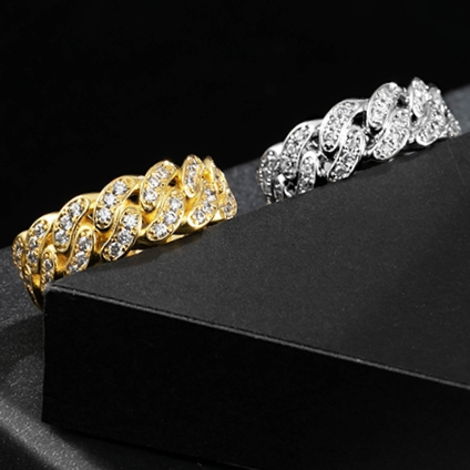 Cuban chain ring encrusted with zircon shiny hip hop hipster male and female ring tail ring hip-hop dance couple