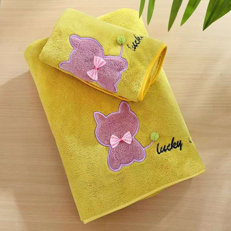 Color Star 2021 New Gift Box Kitten Towel Bath Towel Two-Piece Water Absorbent Coral Velvet Set undefined