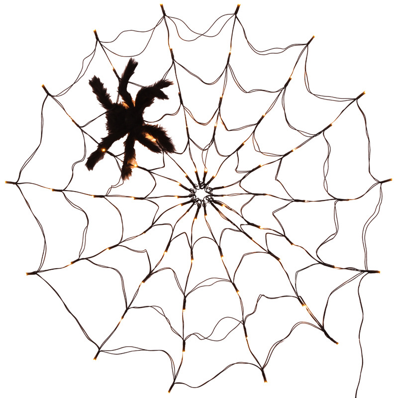 Cross-border new Halloween decoration LED spider web light, indoor and outdoor atmosphere arrangement, Ghost Festival props, remote control light USB Item Picture