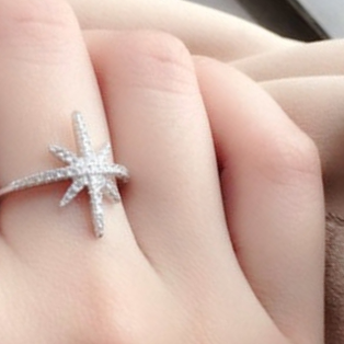 Temperament ring with zircon ring rice word star ring girl