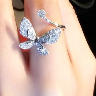 Premium sense luxury micro-inset zircon crystal open adjustable index finger ring for women