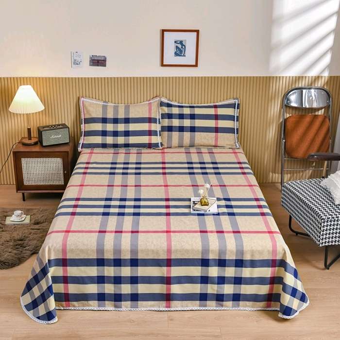 Pure cotton coarse cloth three-piece set bed sheet, coarse cloth mat, all-cotton quilt single 2 detail image 1