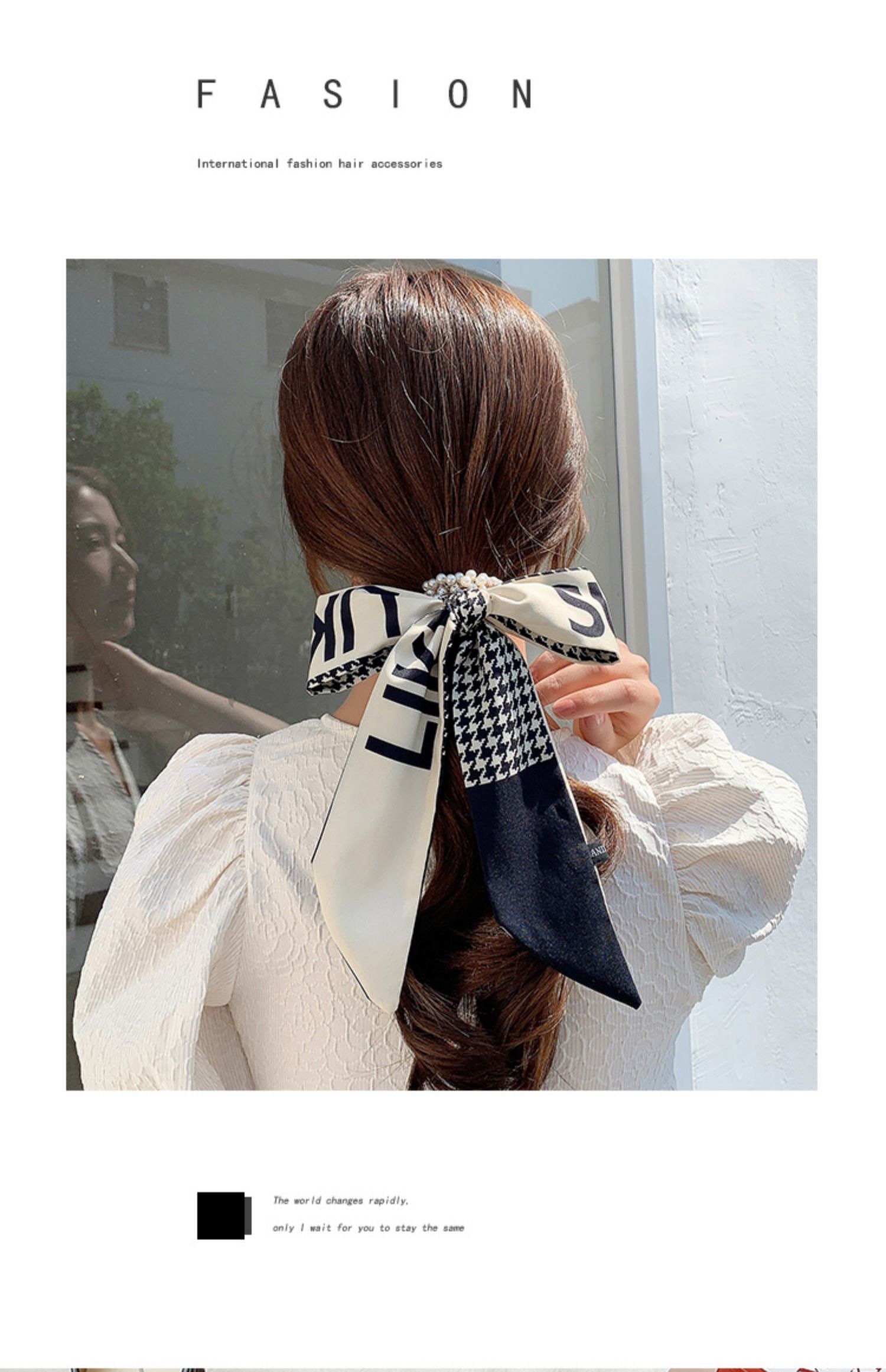 Pearl silk scarf, hair band, women's hair tie, ribbon, popular 2021 new summer thin hair tie head and hair tie detail image 19