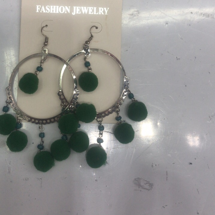 Dark green ball round earrings thumbnail