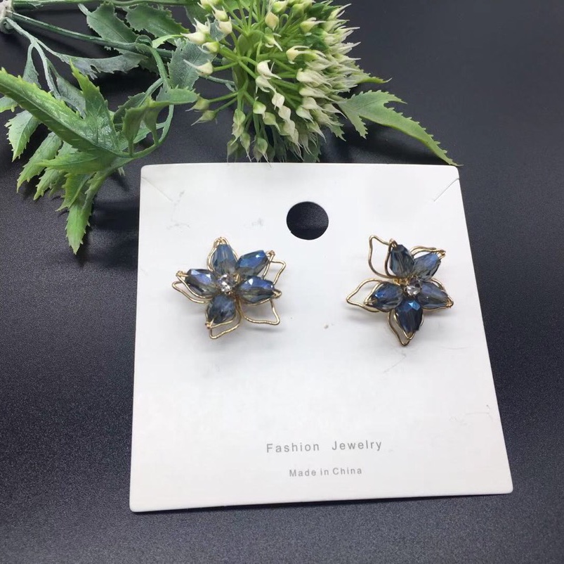 钢丝水晶手工串银针耳环兰AB
