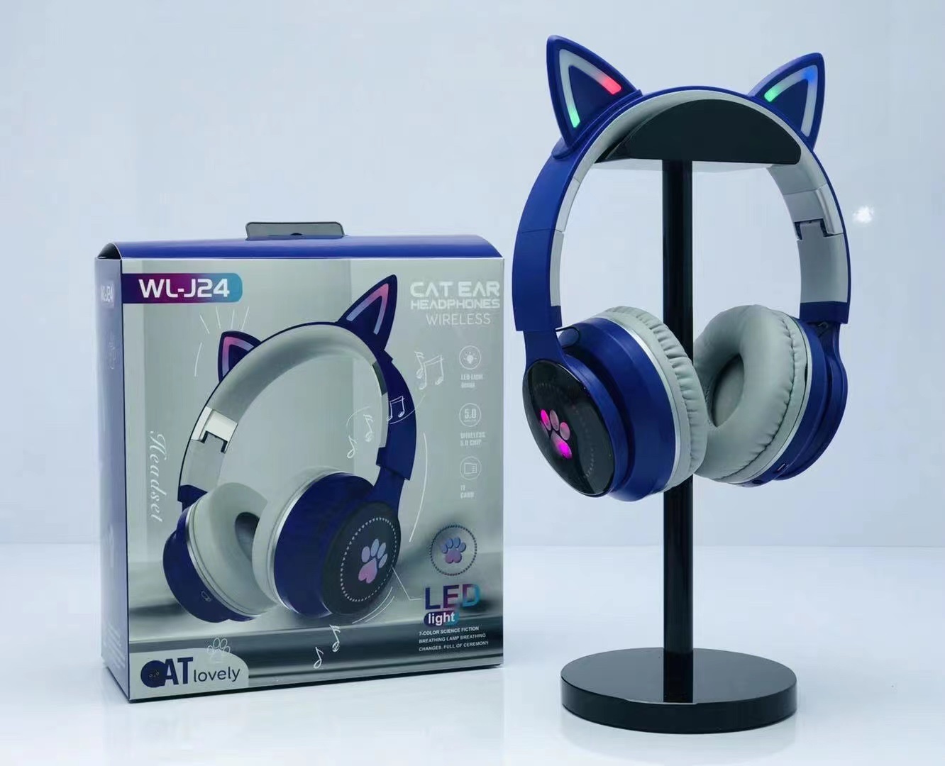 WL-j24 auriculares de oído de gato color: negro gris/rosa gris/púrpura gris/verde rosa/blanco color del caso: 89*49*79CM Specification image