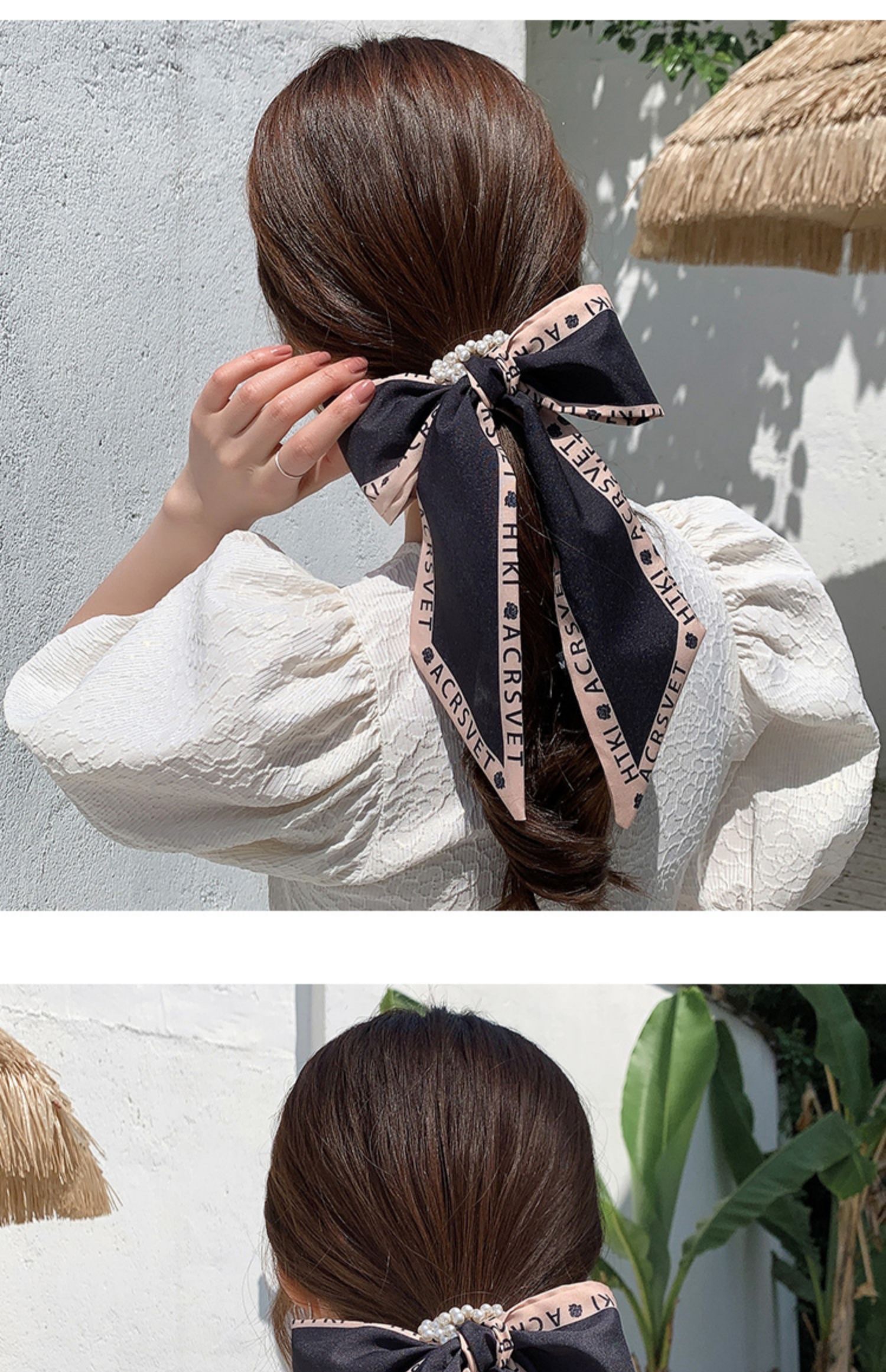 Pearl silk scarf, hair band, women's hair tie, ribbon, popular 2021 new summer thin hair tie head and hair tie detail image 11