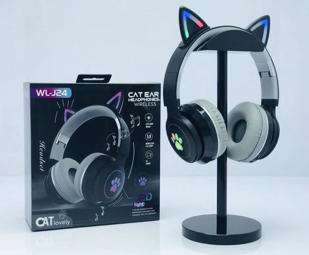 WL-j24 auriculares de oído de gato color: negro gris/rosa gris/púrpura gris/verde rosa/blanco color del caso: 89*49*79CM detail image 2