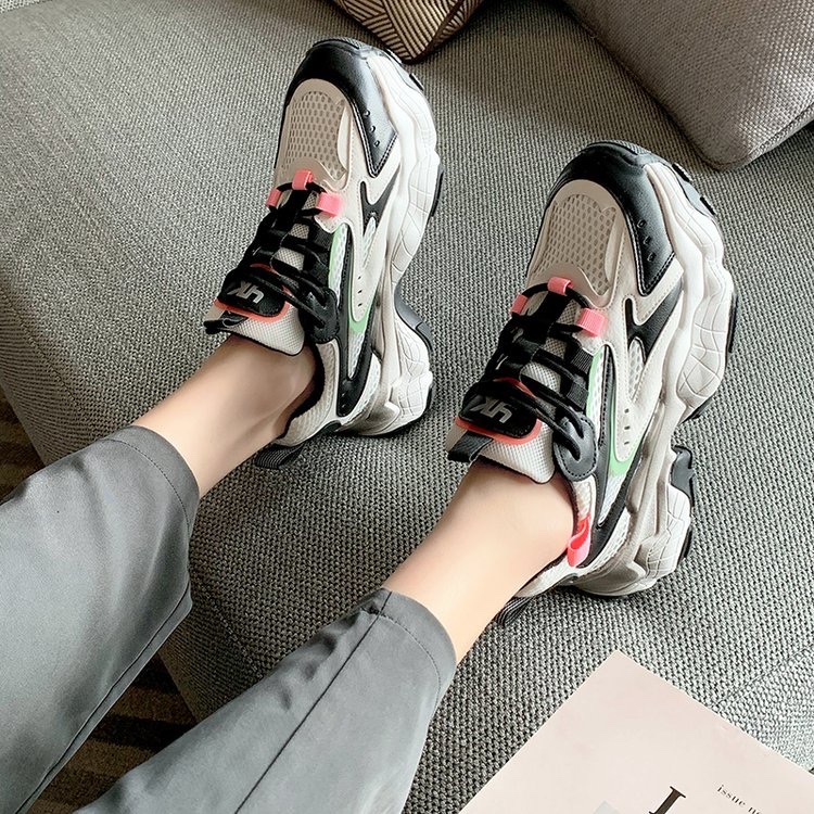 网红显瘦厚底增高老爹鞋女2021春秋新款女鞋韩版真皮运动休闲鞋潮详情图8