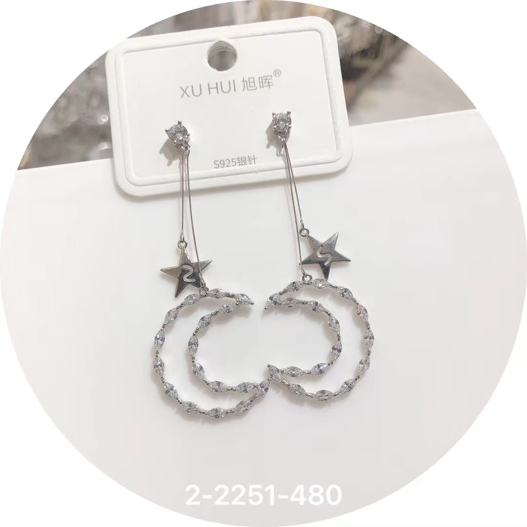 S925 Silver needle long Star-moon earrings