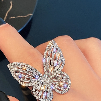 New super fairy zircon butterfly ring fashion design temperament food ring female