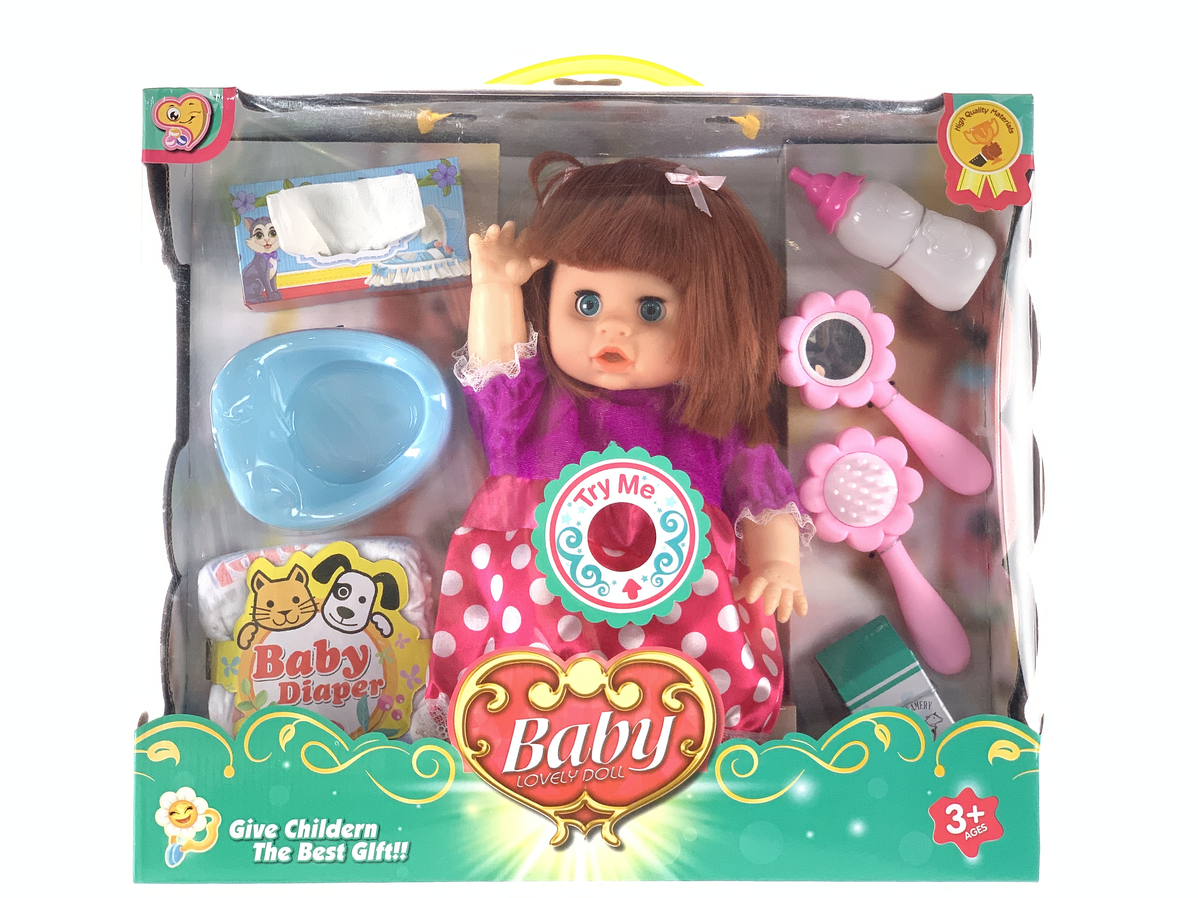 14-inch vinyl diaper doll with IC, equipped with a baby bottle, diapers and tissues Application Scenario