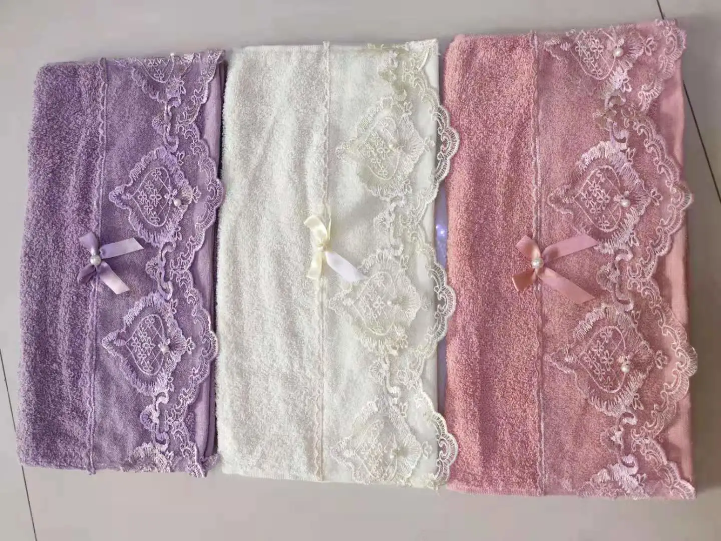 Caixing Foreign Trade lace bath towels of various sizes detail image 8