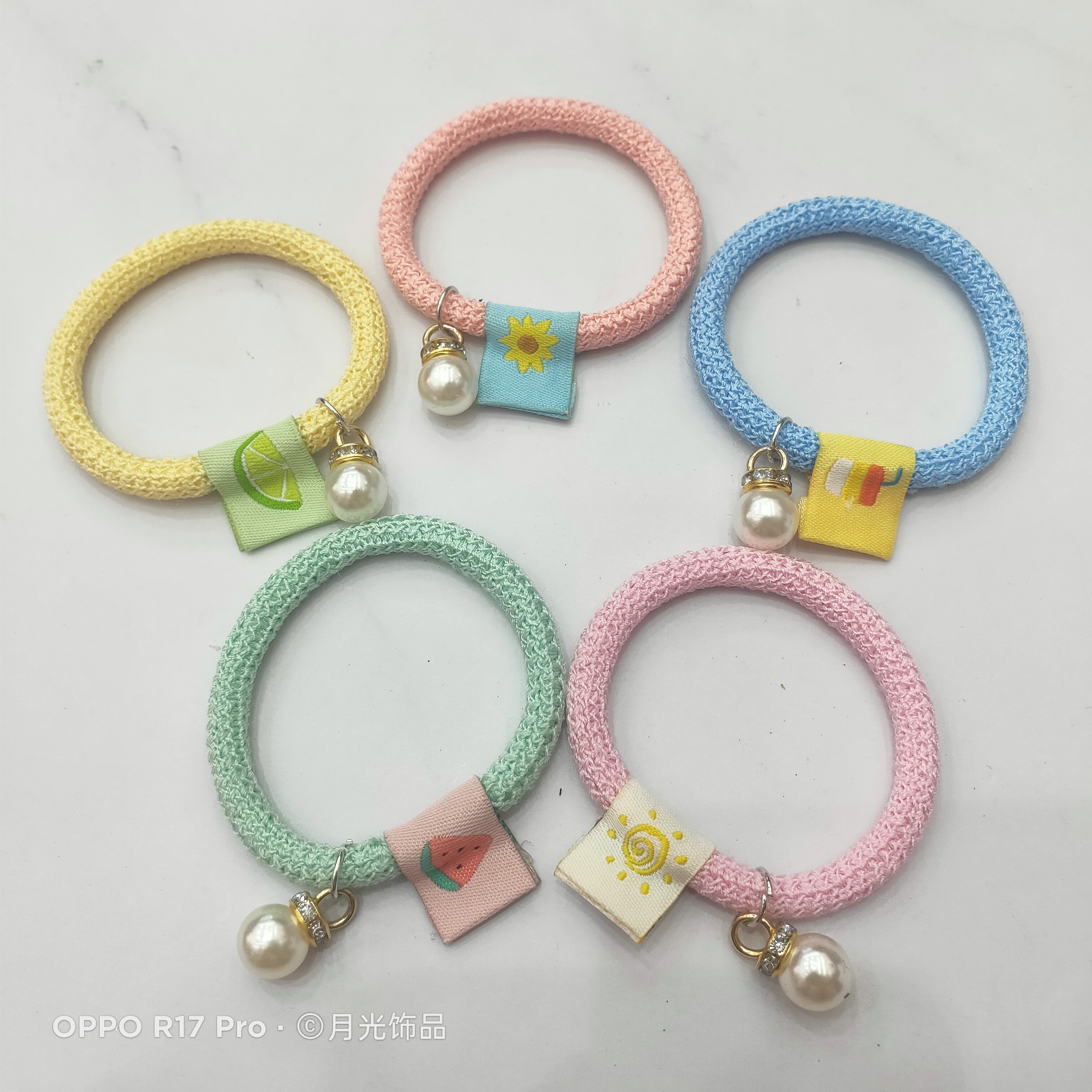 Korean-style trendy and fashionable netted pearl hair band and hair rope leather case