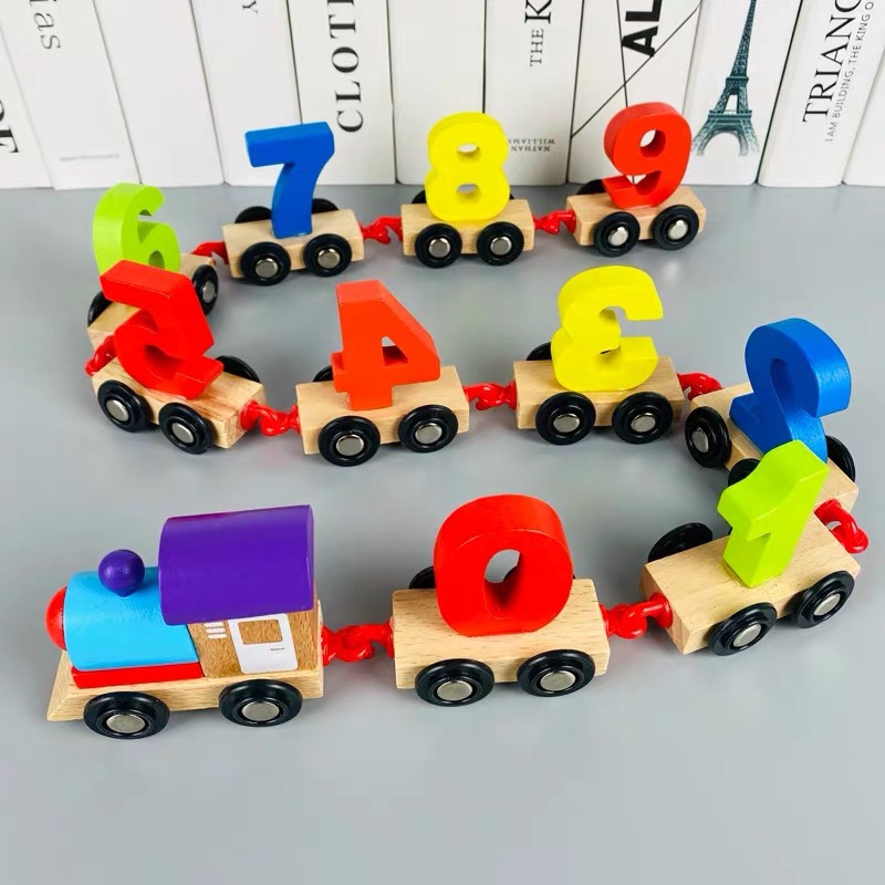 数字拖拉小火车拖车木质积木宝宝幼儿童益智玩具男女孩1-2-3-5岁