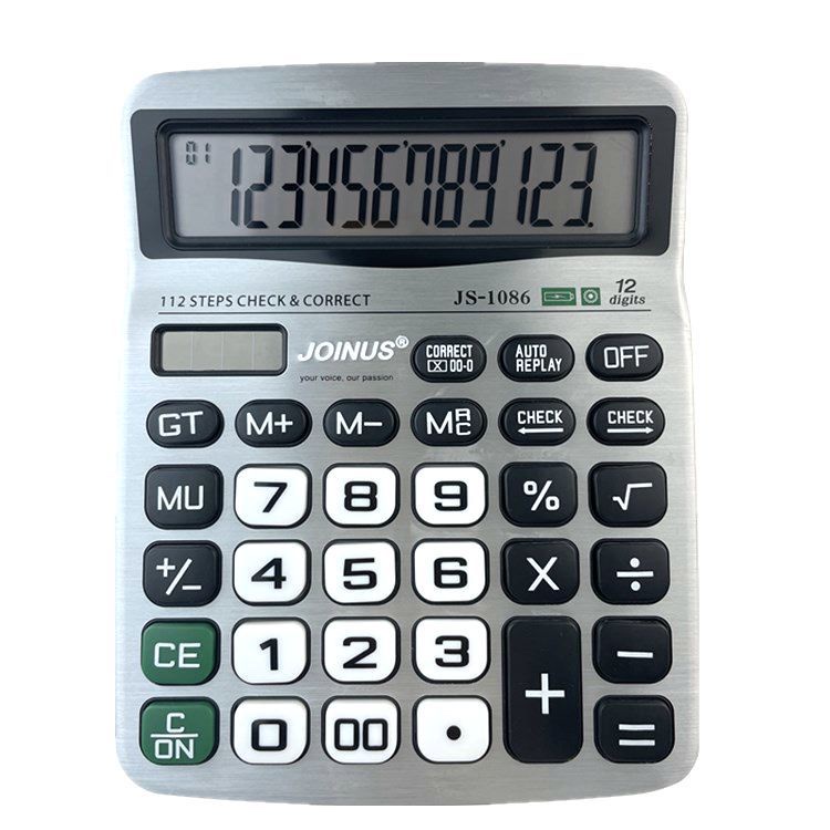 厂家直销计算器 新款金属色12位显示计算器  JS-1086- 12   双重电源 真太阳 带电池计算器详情图2