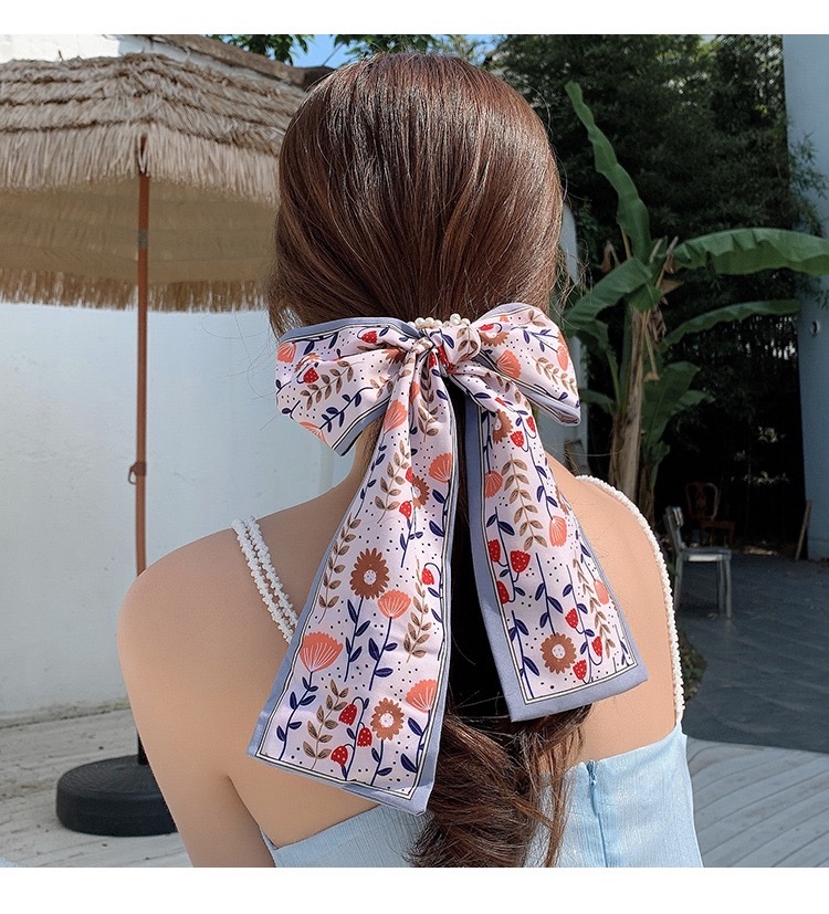 Pearl silk scarf, hair band, women's hair tie, ribbon, popular 2021 new summer thin hair tie head and hair tie detail image 17