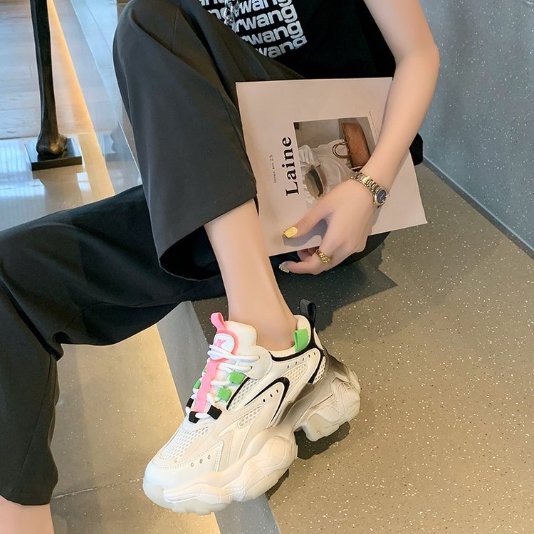 网红显瘦厚底增高老爹鞋女2021春秋新款女鞋韩版真皮运动休闲鞋潮详情图3
