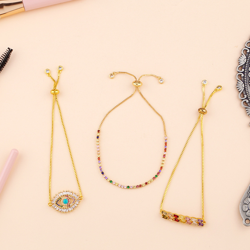 A new European and American fashion product, a delicate micro-inlaid zircon pull-out bracelet, a colorful crystal bracelet accessory for female students Application Scenario