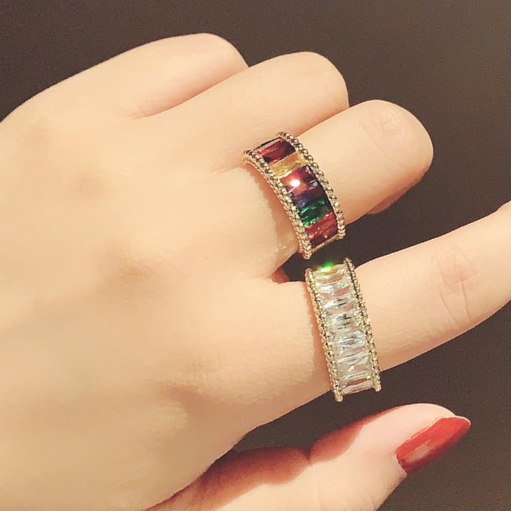 Light luxury rainbow zircon flash niche ring