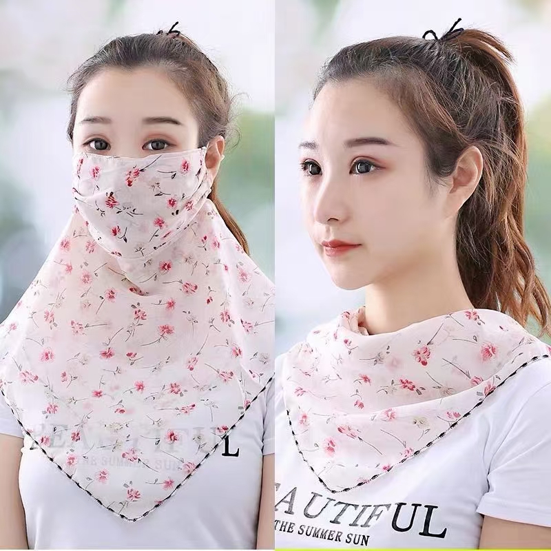 Chiffon Sun Protection Triangle Towel Red Small Floral