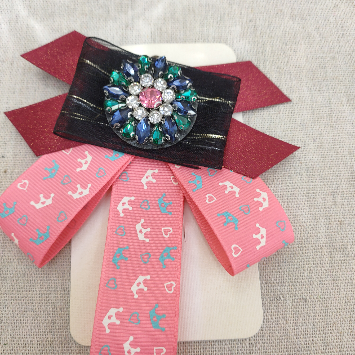 Vintage diamond bow Fabric corsage Pin Pink lace streamer bow tie Brooch Blouse for women with accessory necklaces