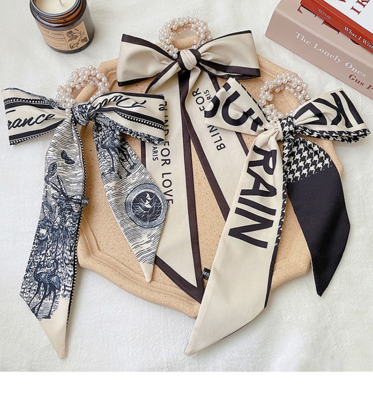 Pearl silk scarf, hair band, women's hair tie, ribbon, popular 2021 new summer thin hair tie head and hair tie detail image 18