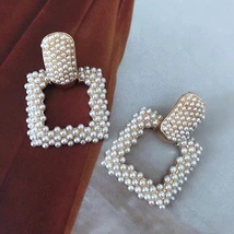 羽蝶新款韩国大东门气质珍珠精致质感方形几何轻奢耳饰