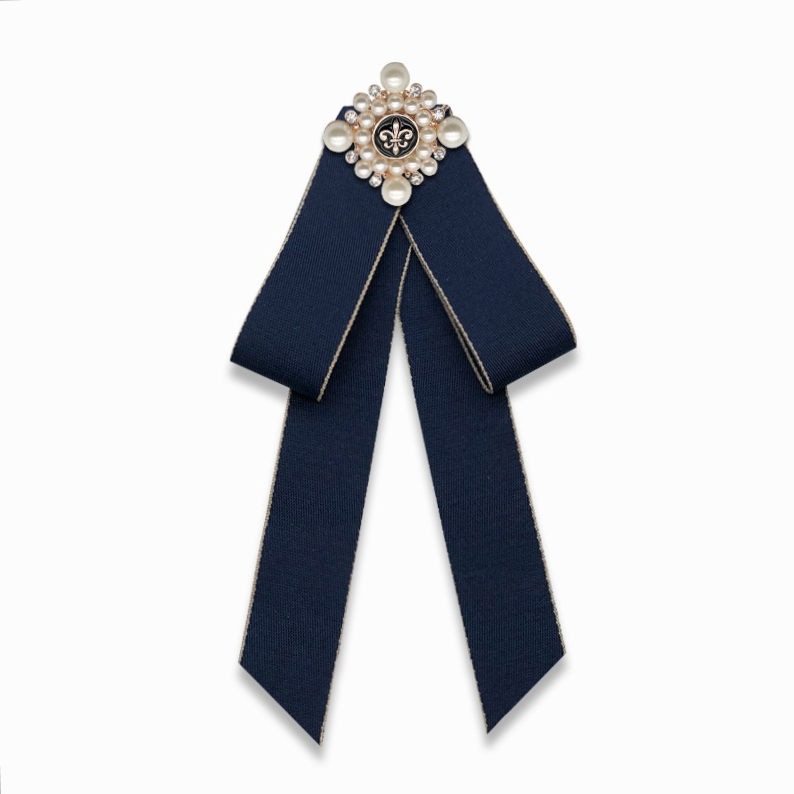 Vintage diamond bow Fabric corsage Pin Sapphire section with ribbon bow tie Brooch blouse for women with accessory collar