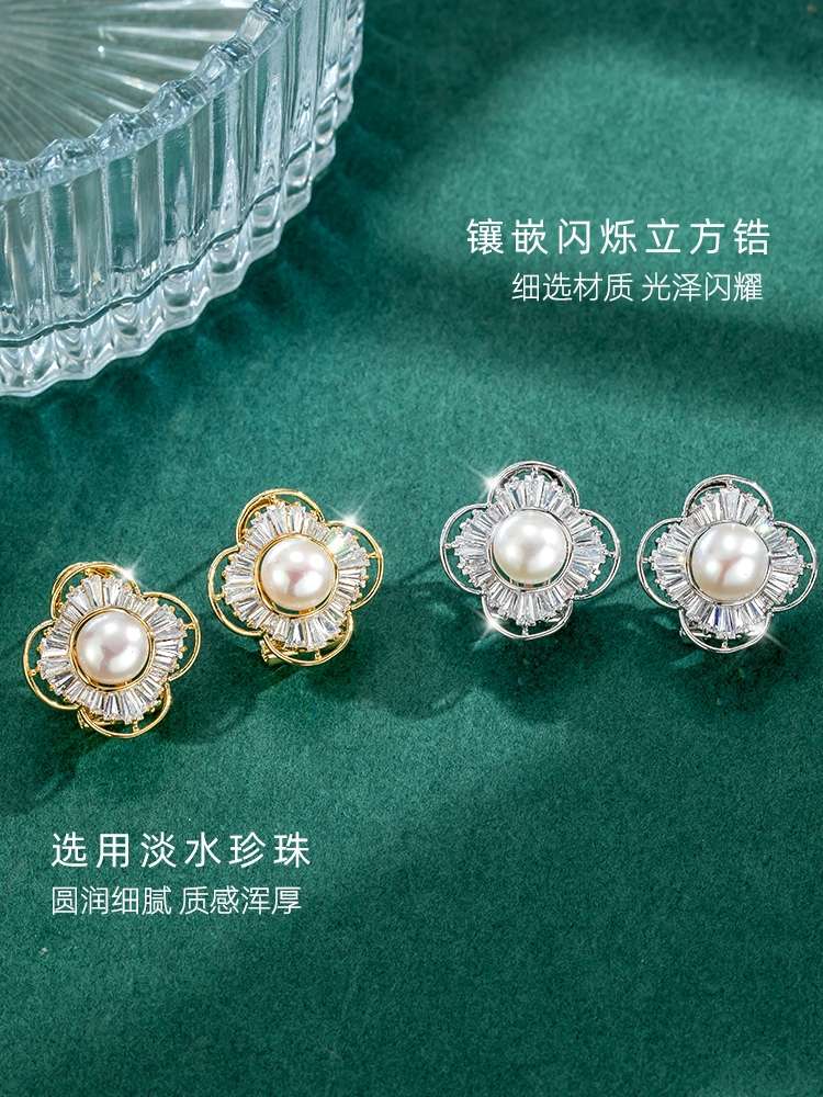 Alto sentido de perlas pendientes de mujer simple S925 agujas de plata nuevo estilo maré verano diseño de nicho viento frío clip de oído detail image 1
