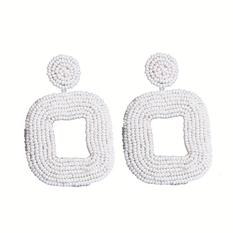 The best-selling rice bead series square earrings are Bohemian handcrafted high-end women's earrings detail image 4