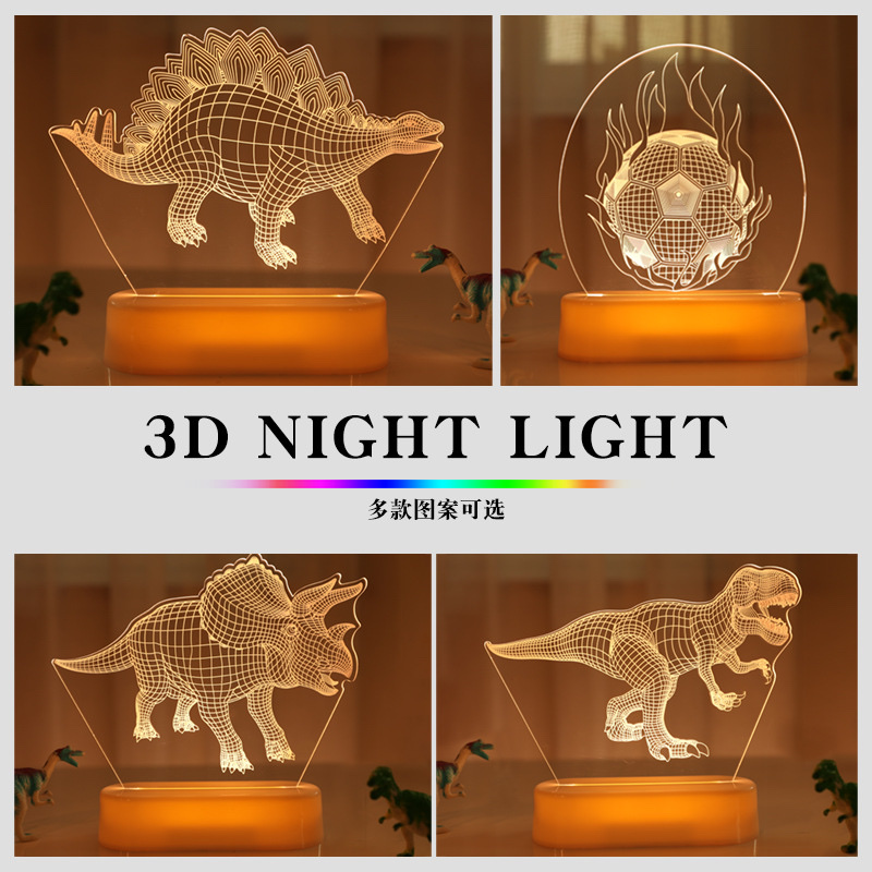 儿童房间装饰布置LED节日彩灯3D小夜灯恐龙儿童节礼物三角龙暖白色细节图