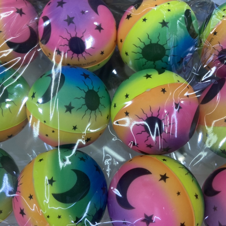 Factory direct sales 6.3 cm rainbow-colored moon and star toys for girls and boys, sponge balls, foam balls, children's toys. 12/opp