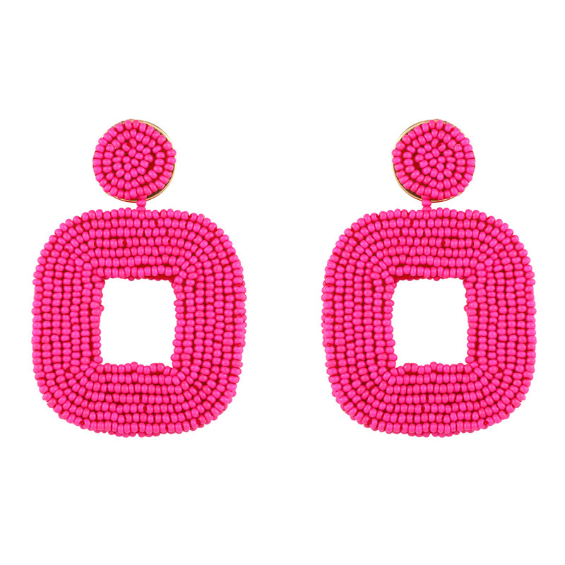 The best-selling rice bead series square earrings are Bohemian handcrafted high-end women's earrings detail image 2