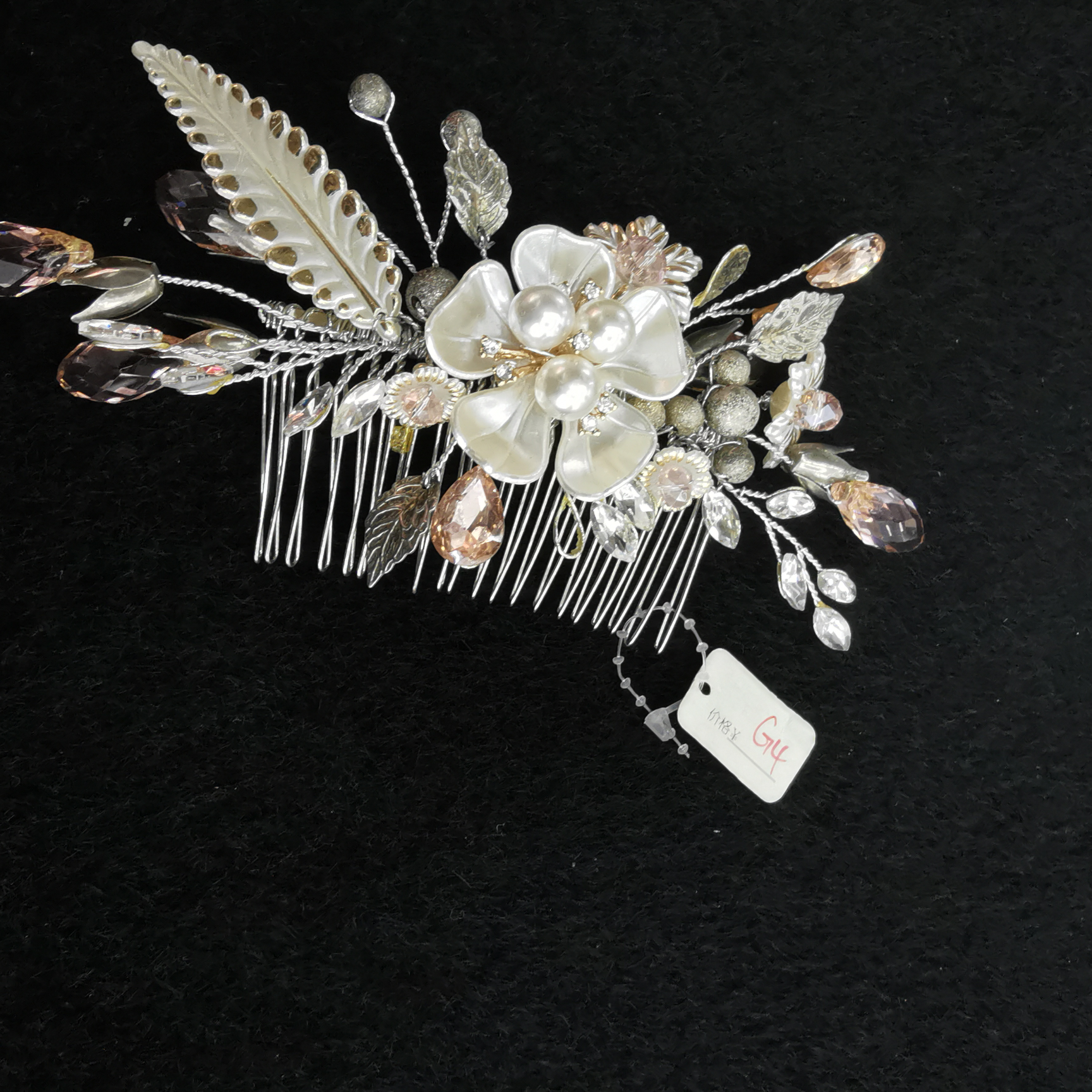 Temperament flash! Hair comb show Beauty Rhinestone pearl gold leaf hair insert Hairpin dress accessory headpiece