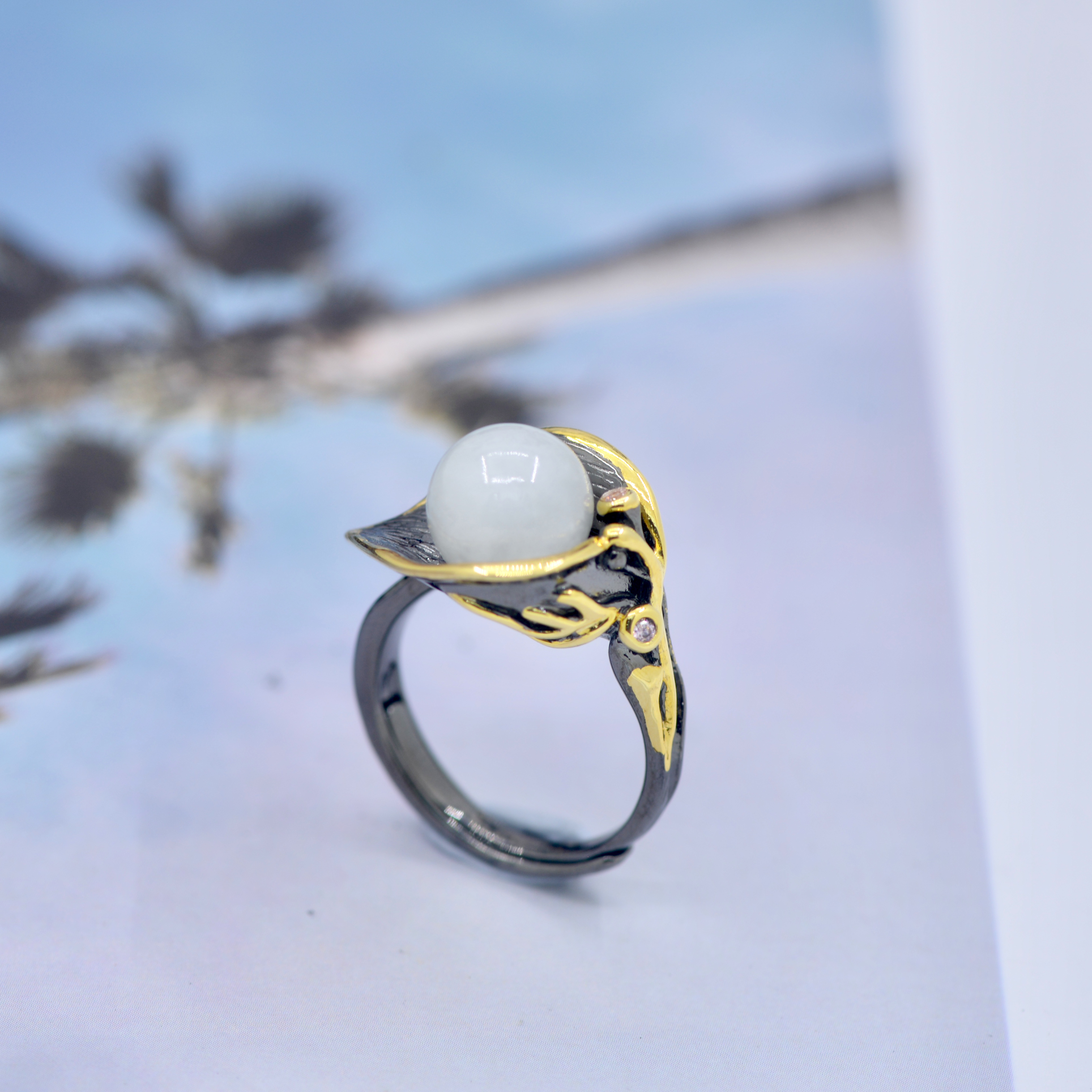 925银和田玉戒指欧美风个性设计可调节银戒指