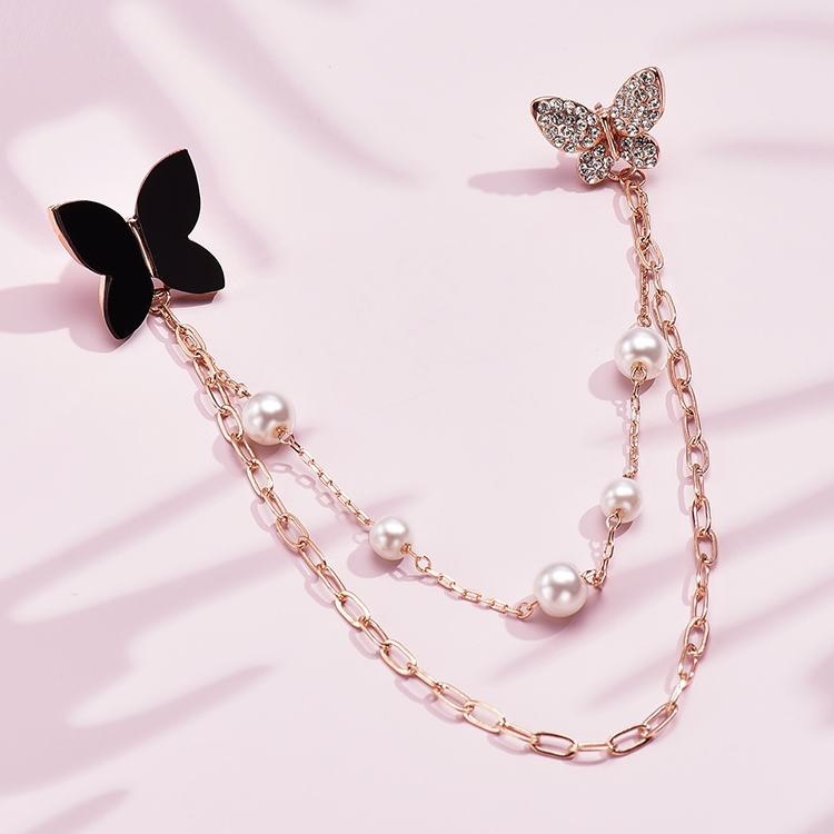 Summer Chain Pearl Butterfly Brooch Women's high-end shirt shirt neckline decoration suit suit accessories buckle 2021 new model