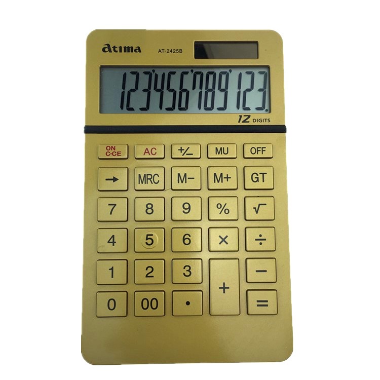 黄色 礼品计算器AT-2425B 可印通的  可定制LOGO 12位数字显示计算器详情图2