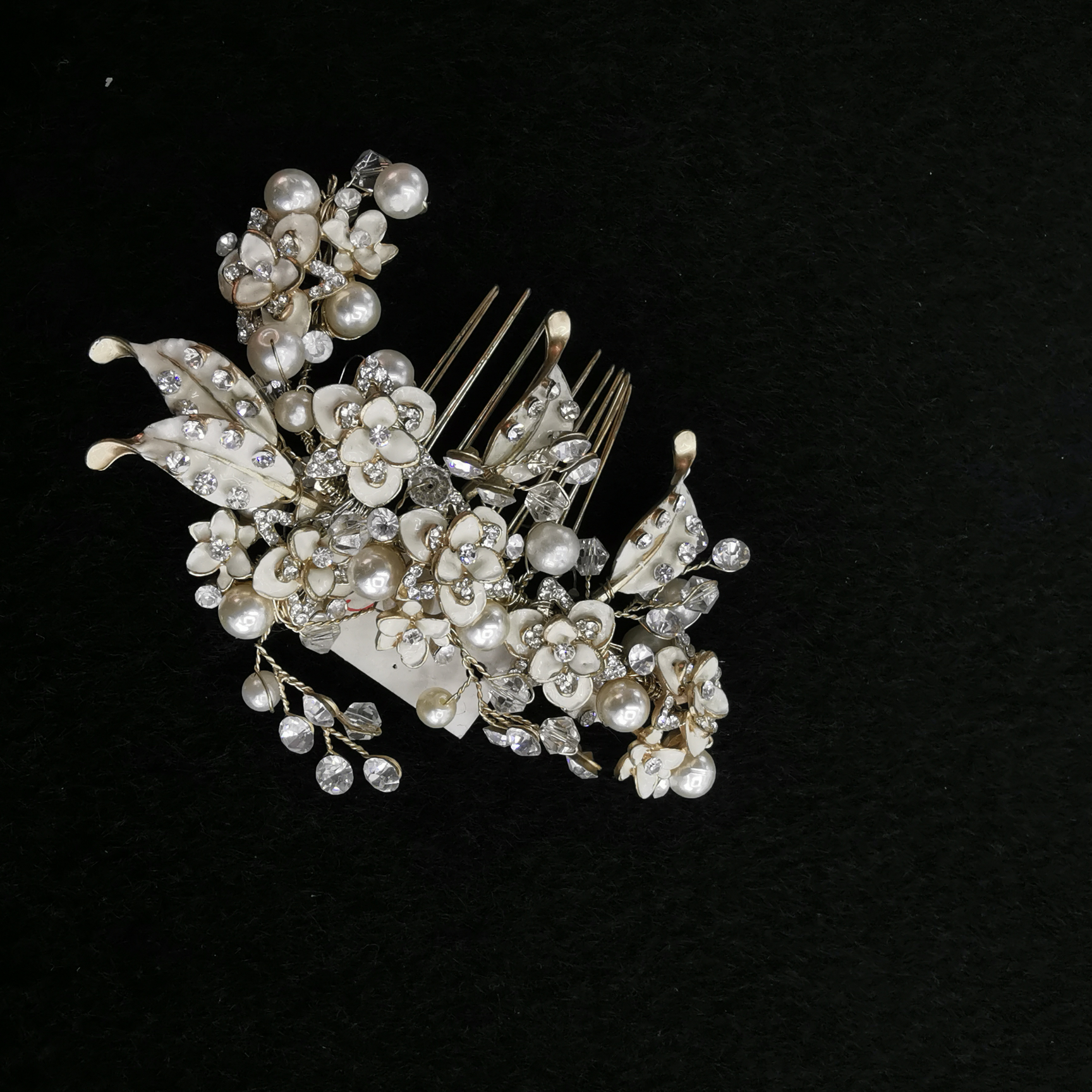 European and American bride super fairy hair comb show beauty rhinestone pearl gold leaf hair insert hairpin dress accessory headpiece