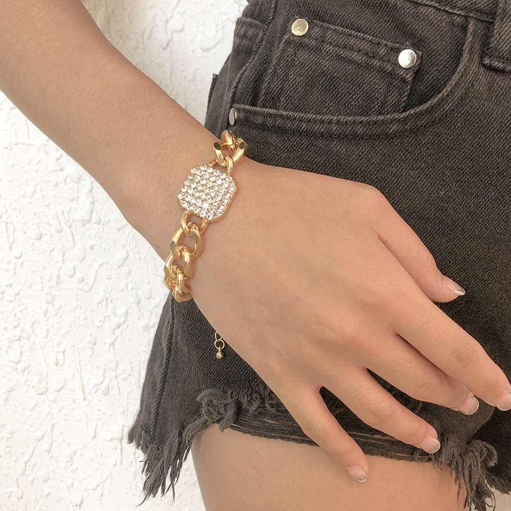 B1312 European and American cross-border jewelry alloy chain bracelet, punk exaggerated nightclub style bracelet, diamond-encruble elegant accessory details Picture