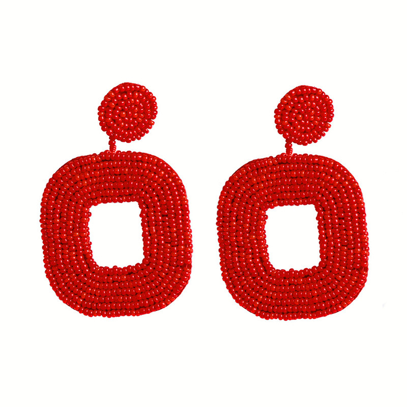 The best-selling rice bead series square earrings are Bohemian handcrafted high-end women's earrings Specification image