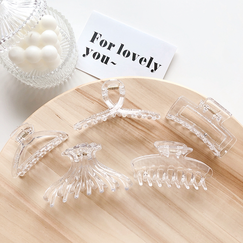 Durable transparent plastic hair grips, sweet facial hair clips, elegant hair clips, large and simple headwear clips, tail clips