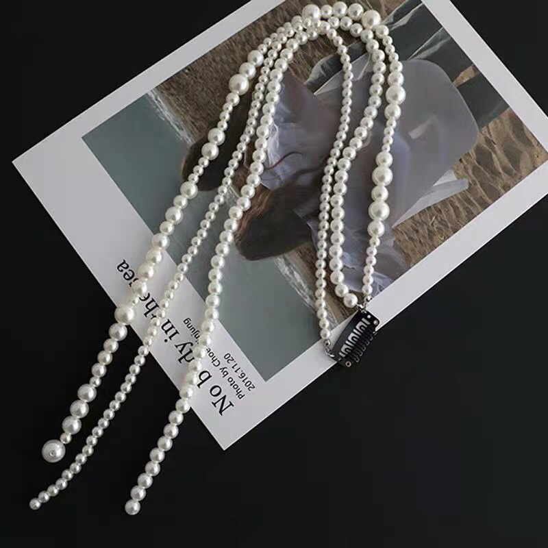 网红编发珍珠3根一千零一夜同款杨超越珍珠流苏发夹脏辫发饰编发珍珠链条头饰图